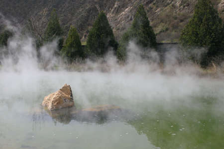 The hot mineral water springs in village of  Rupite, Bulgariaの写真素材
