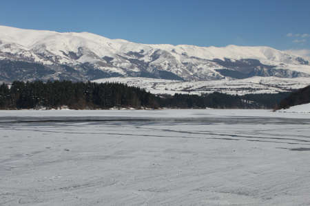 Beautiful frozen lake in Bulgarian countrysideの写真素材
