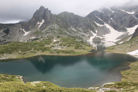 General view from Rila mountain in Bulgaria with one of the seven Rila lakesの写真素材