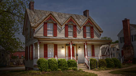 Wood Home at night in Virginia, USAの写真素材