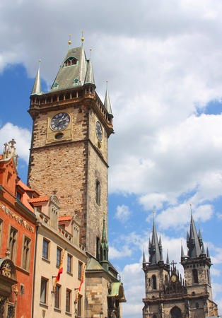 View of colorful old town in Prague taken from Charles bridge, Czech Republicの写真素材