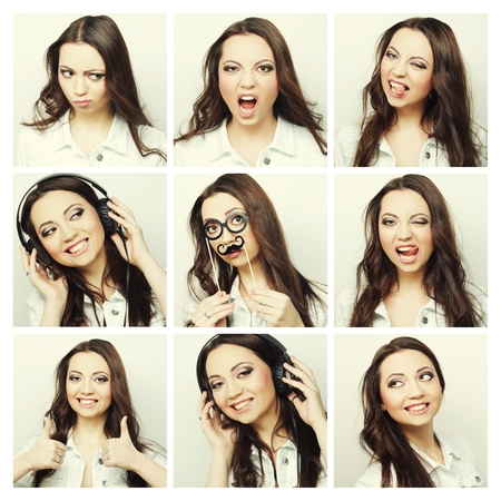 Collage of portraits of a beautiful young woman. Ready for party.の写真素材