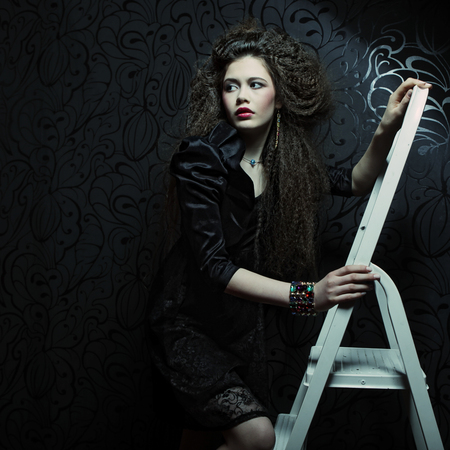 High fashion model with posing in the studioの写真素材