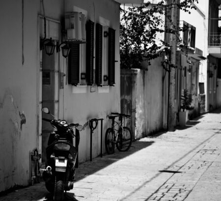 A typical street in Zante Town on the Greek island of Zakynthosの写真素材