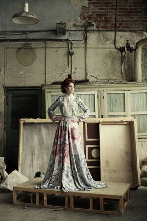 Elegant woman in romantic dress. Fashion shot.の写真素材