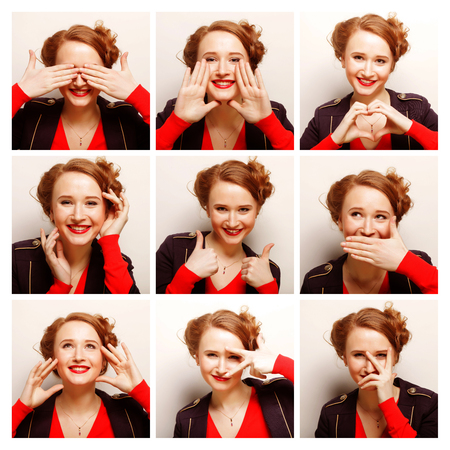 Collage of woman different facial expressionsの写真素材
