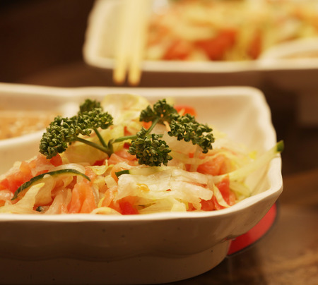 salad with vegetable and salmonの写真素材