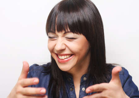 Successful young girl gives thumb up with two hands