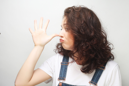 Young happy woman with curly hairの写真素材