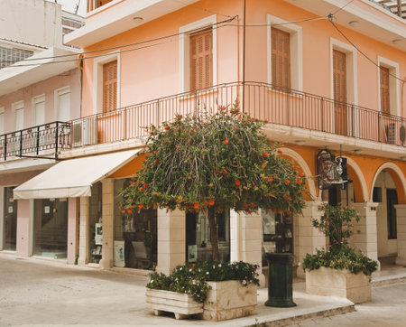 A typical street in Zante Town on the Greek island of Zakynthosのeditorial素材
