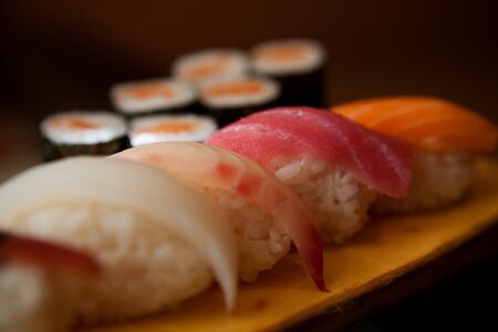 Tasty sushi in japanese restaraunt, caffeeの写真素材