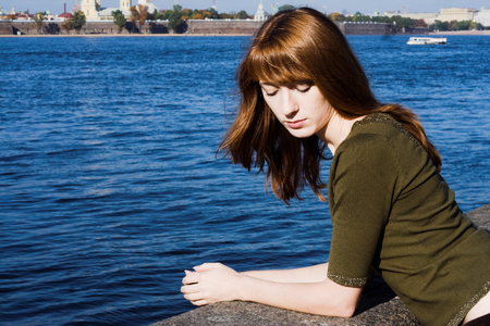 Girl in the city, summer day in Saint petersburgの写真素材