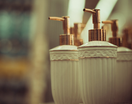 ceramic bottles for soap  in the storeの写真素材