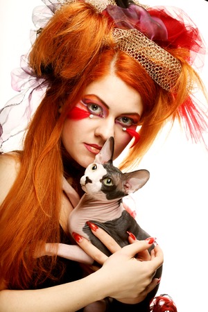 yong princess with cat.の写真素材