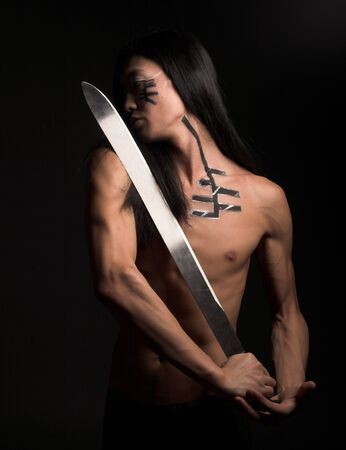 asian man over black backgroundの写真素材