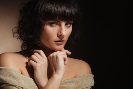 beautiful young brunette woman close-up portraitの写真素材