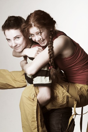 two happy girlfriendsの写真素材