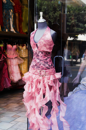 Fashionable gown in the store windowの写真素材