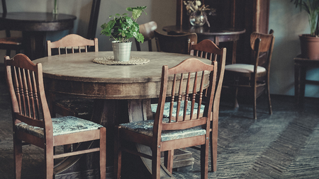 antique classic interior, chairs, table - soft daylightの写真素材