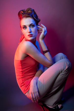 fashion model posing in studioの写真素材
