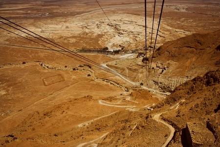 Masada - The cable car to ancient city Masada from Israelの写真素材