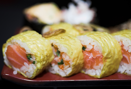 Lunch of assorted sushi , Japanese Food, close up photoの写真素材
