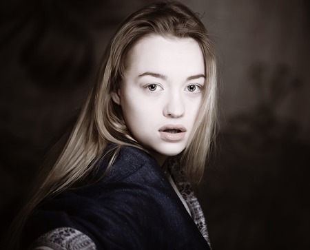 Beautiful female fashion model posingの写真素材