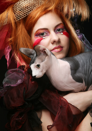 yong princess with cat.の写真素材