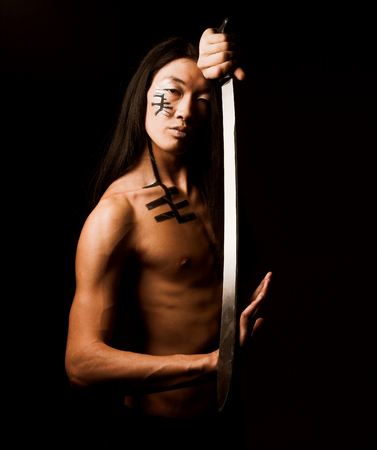asian man with katanaの写真素材