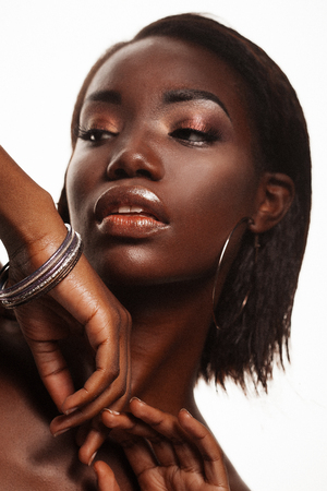 Fashion and beauty concept: attractive african american woman closeup portraitの写真素材