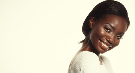 Fashion and beauty concept: attractive african american woman closeup portraitの写真素材