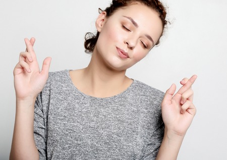 lifestyle and people concept: Studio shot of young  female studeの写真素材