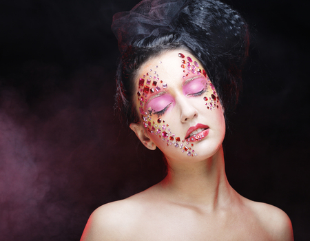 beauty portrait of attractive model face with bright  visageの写真素材
