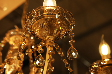 ceiling lamps, chandeliers in the storeの写真素材