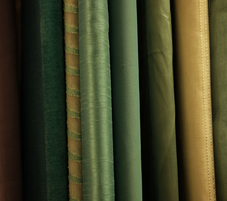 Rolls of fabric and textiles in storeの写真素材