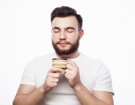 Good morning, man holding a cup tea. Morning concept.の写真素材