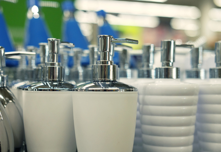 bottles for soap in the store, close up pictureの写真素材