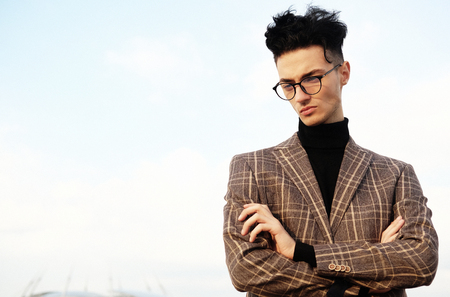 Elegant fashionable man in glassesの写真素材