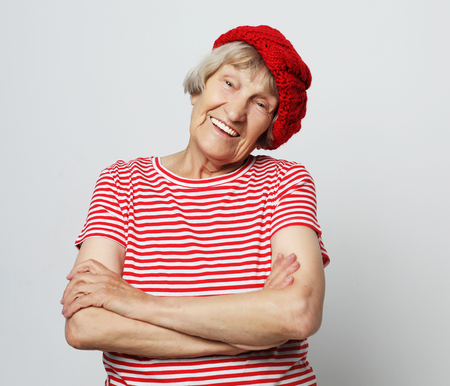 Close up portrait of happy senior woman smilingの写真素材