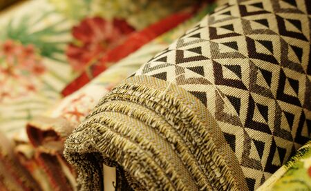 Sale - colorful fabrics in the store, close up