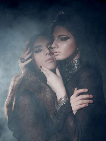 Romantic portrait of young gothic coupleの写真素材