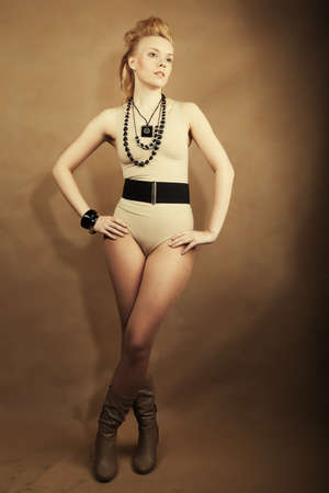 blond woman in sexy lingerieの写真素材