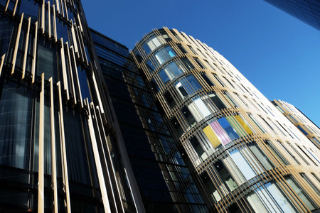 Business office building, blue sky, summer day