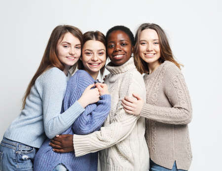 Lifestyle, friendship, emotion and people concept: Diverse multi nation female group,...