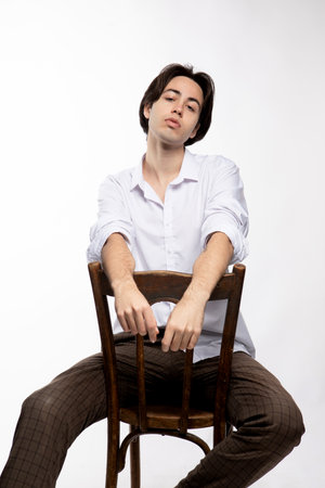 Teenage boy posing in studioの写真素材