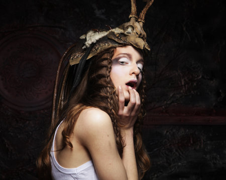 Young woman with creative make up. Halloween theme.の写真素材