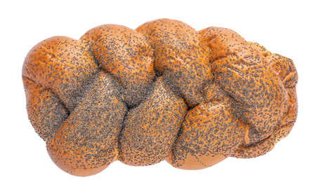 Fresh loaf isolated on white background. Bread viewed from aboveの写真素材