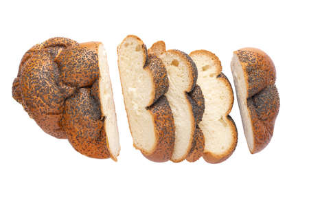 Sliced bread isolated on a white background. Bread slices viewed from above. Top view