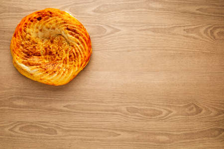 Tortillas without yeast on wooden background. Yeastless bread. Viewed from aboveの写真素材