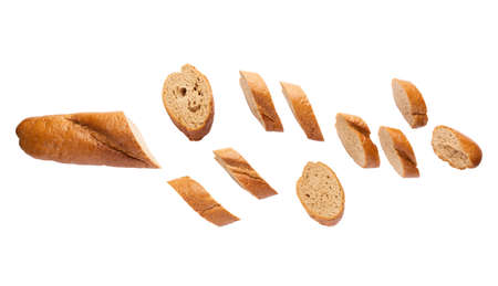 Sliced bread isolated on a white background. Bread slices viewed from above. Top viewの写真素材
